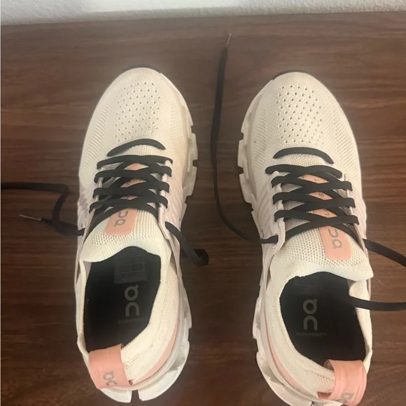 On Running Cloudswift Cream and Pink Athletic Shoes - Picture 2 of 3